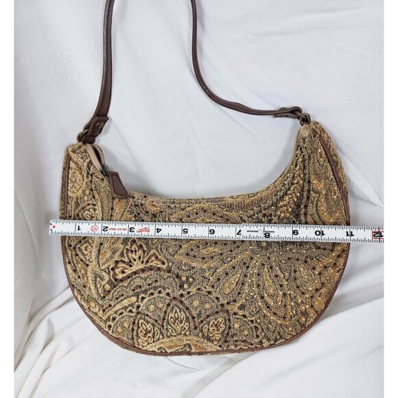 Fossil Forever Brown Tapestry Beaded Handbag Purse - Picture 2 of 8